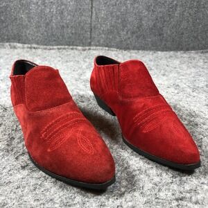 Sam & Libby Womens 6.5 Red Suede Western Ankle Boots Cuban‎ Heel Booties